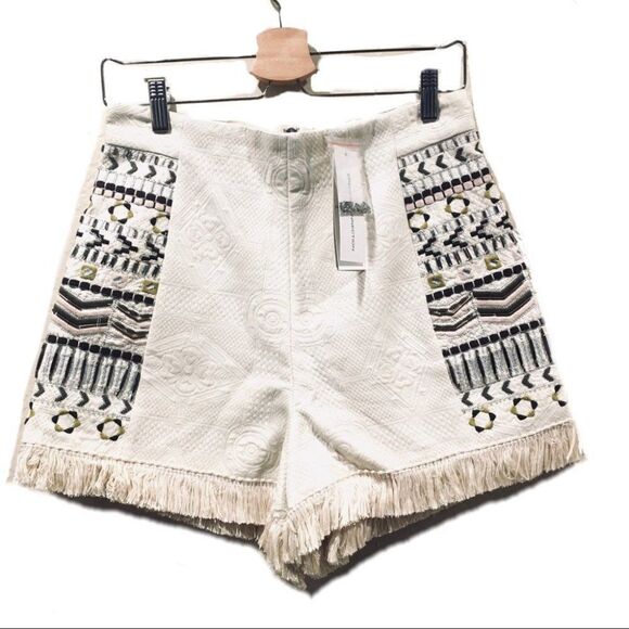 STUNNING French connection Fringe Embroidered Beaded boho shorts 8 FLAWED - Picture 1 of 12